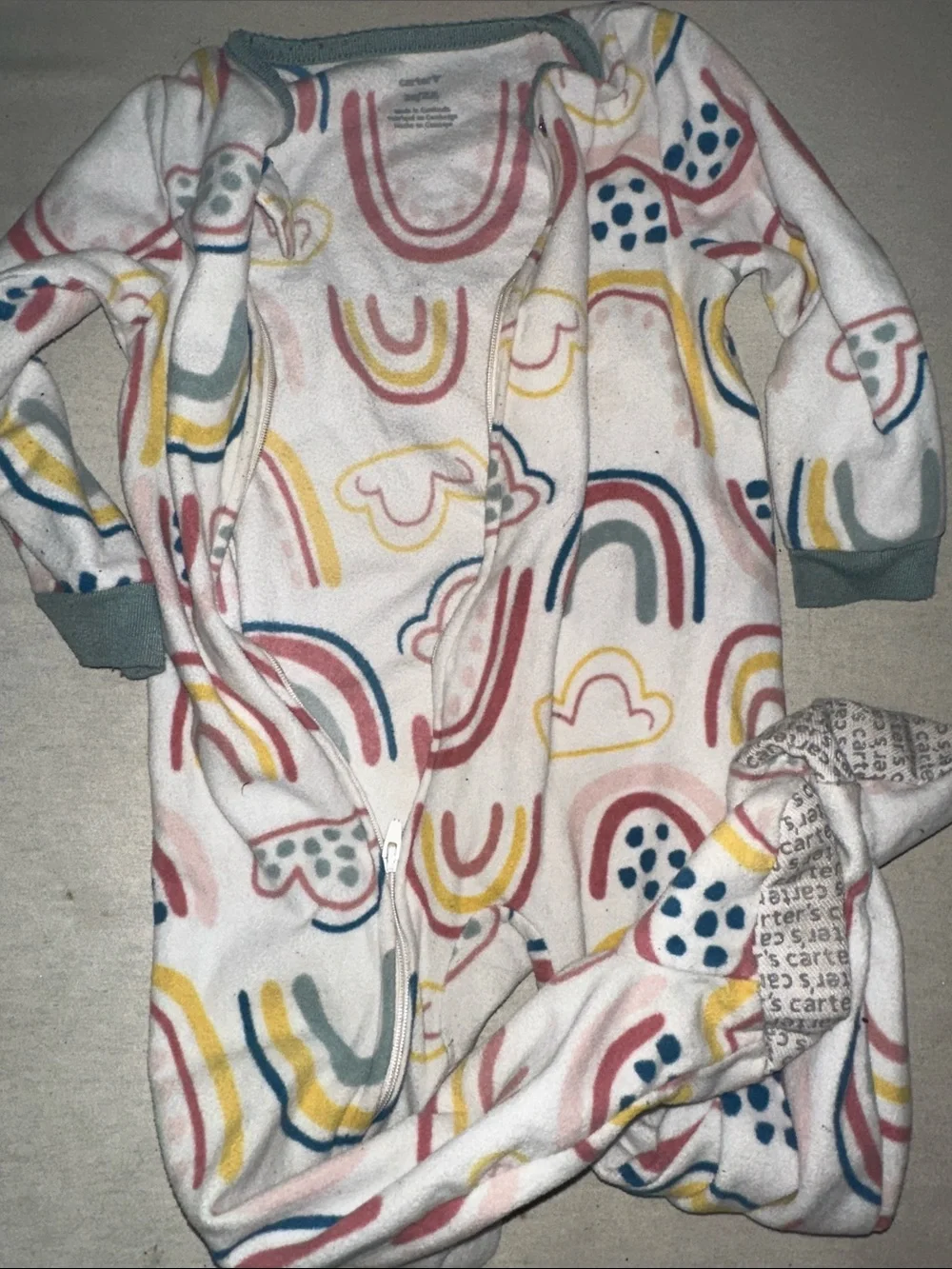 Kids Size 2T Carters Baby Fleece Zip Romper with Rainbow Print